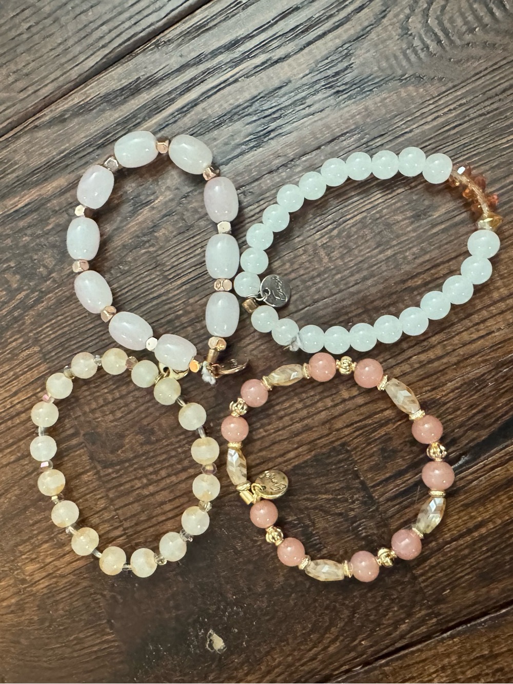 Erimish Delicate Pastel Beaded Stretch Bracelet Stack - Pink, Cream & Gold - Picture 4 of 10